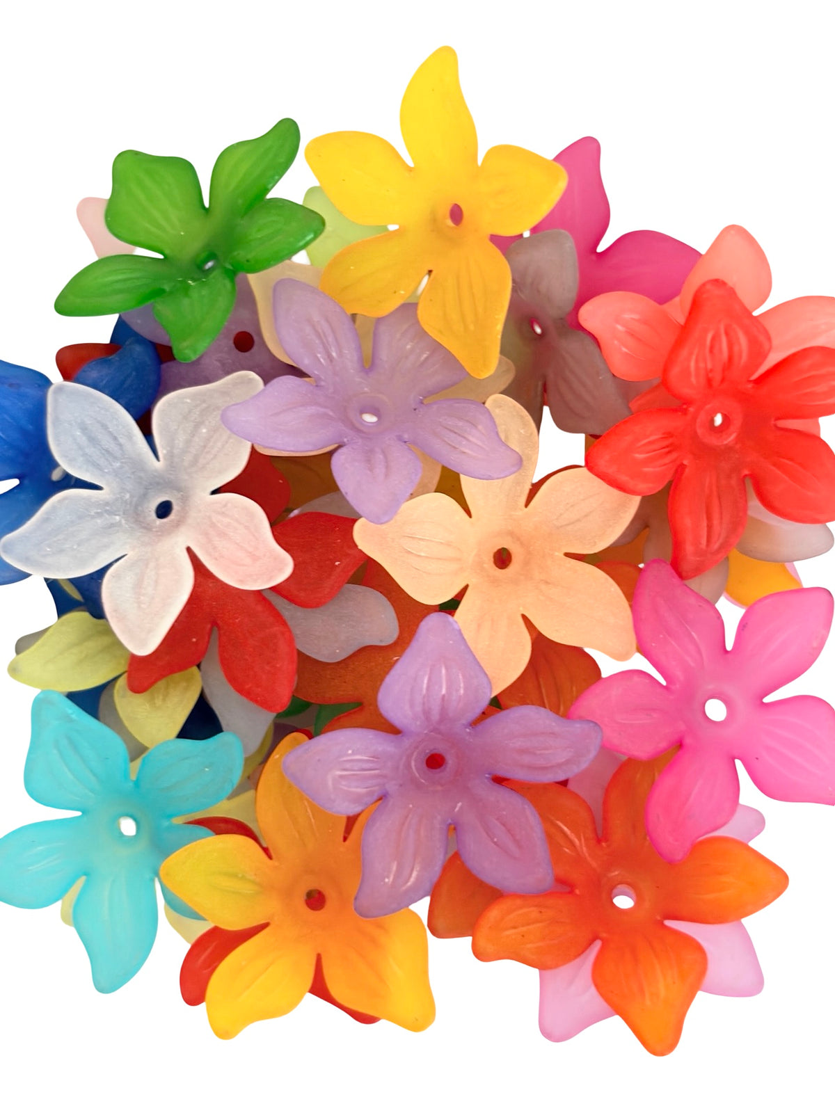 24mm Matte 5-Petal Lily Style Flower Beads • Random Mix Colors • Acrylic Floral Beads for Jewelry Making & Crafts