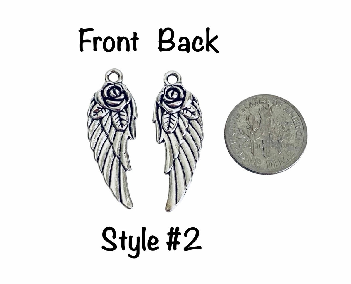 Base Metal Angel Wing Charms (Plain or with Rose)
