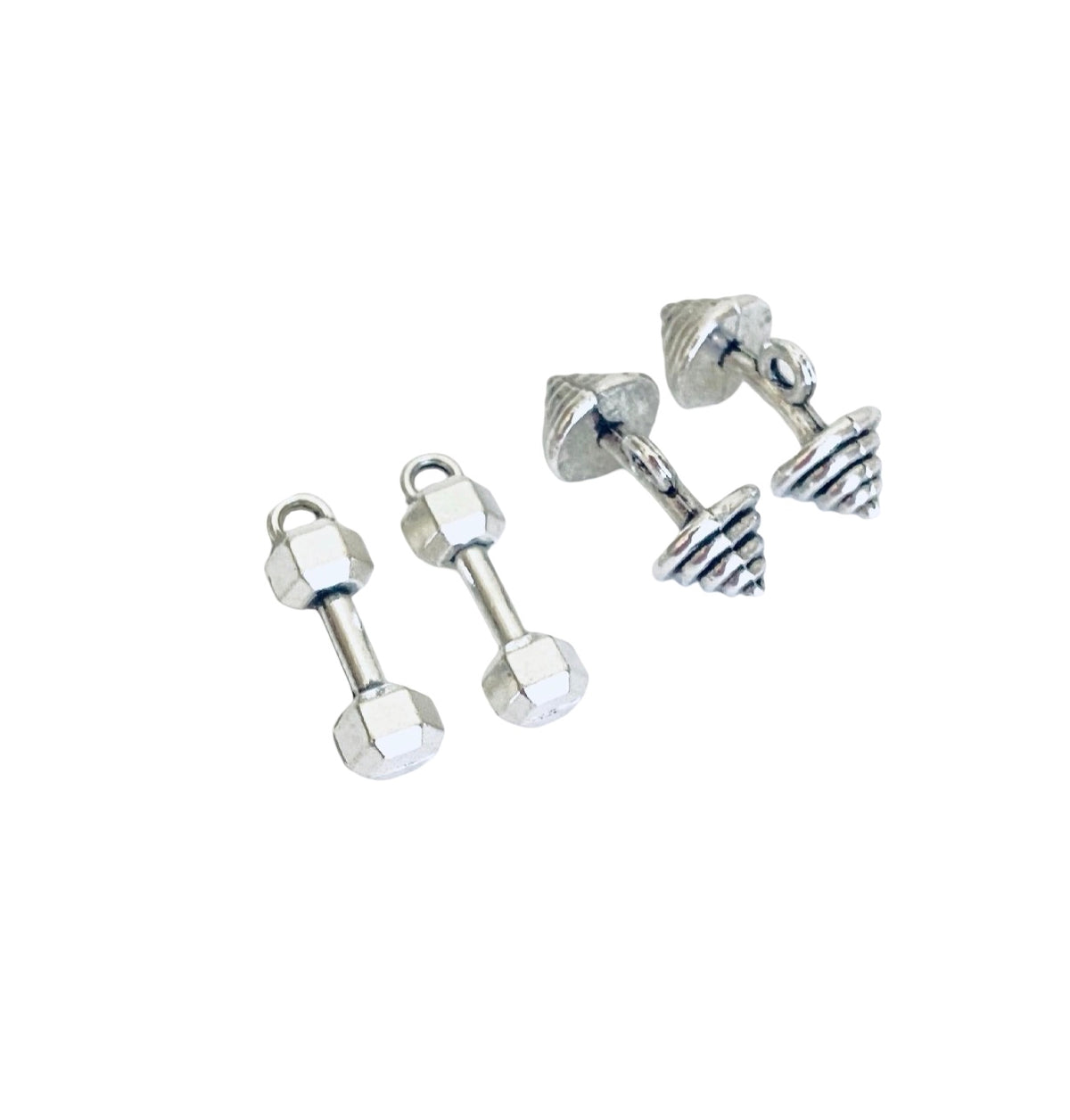 Base Metal Small Dumbbell Charms (Curved Dumbbell • Dumbbell)