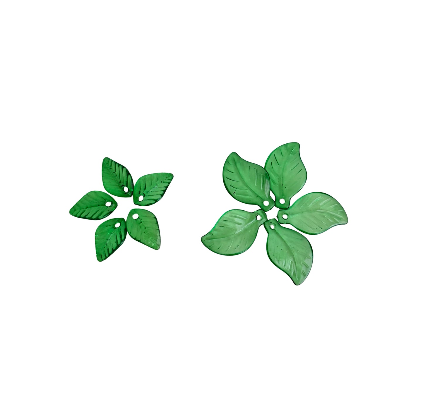 Acrylic Green Leaf Beads • Transparent Leaf Charms in 2 Styles