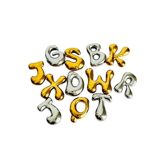 Large Stainless Steel Bubble Alphabet Letter Charm •  Stainless Steel or Gold Over Stainless Steel Initial Charm for Jewelry Making
