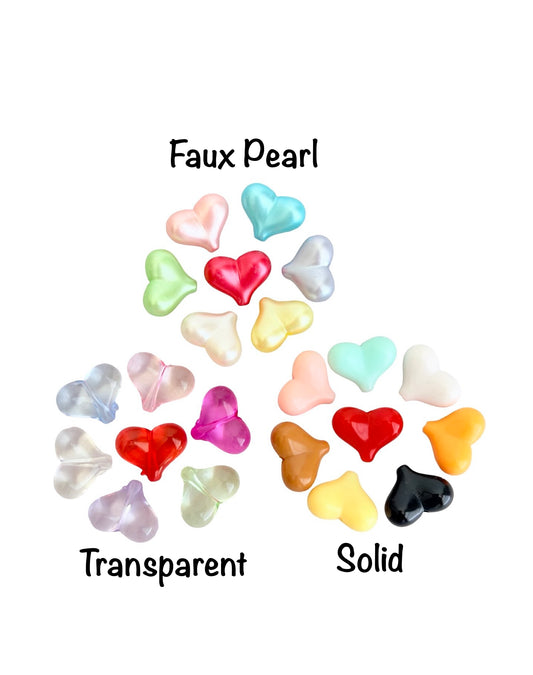 Small Acrylic Puffy Heart Beads • Random Mix of Faux Pearl, Transparent or Solid Colors • Heart Beads for Jewelry Making