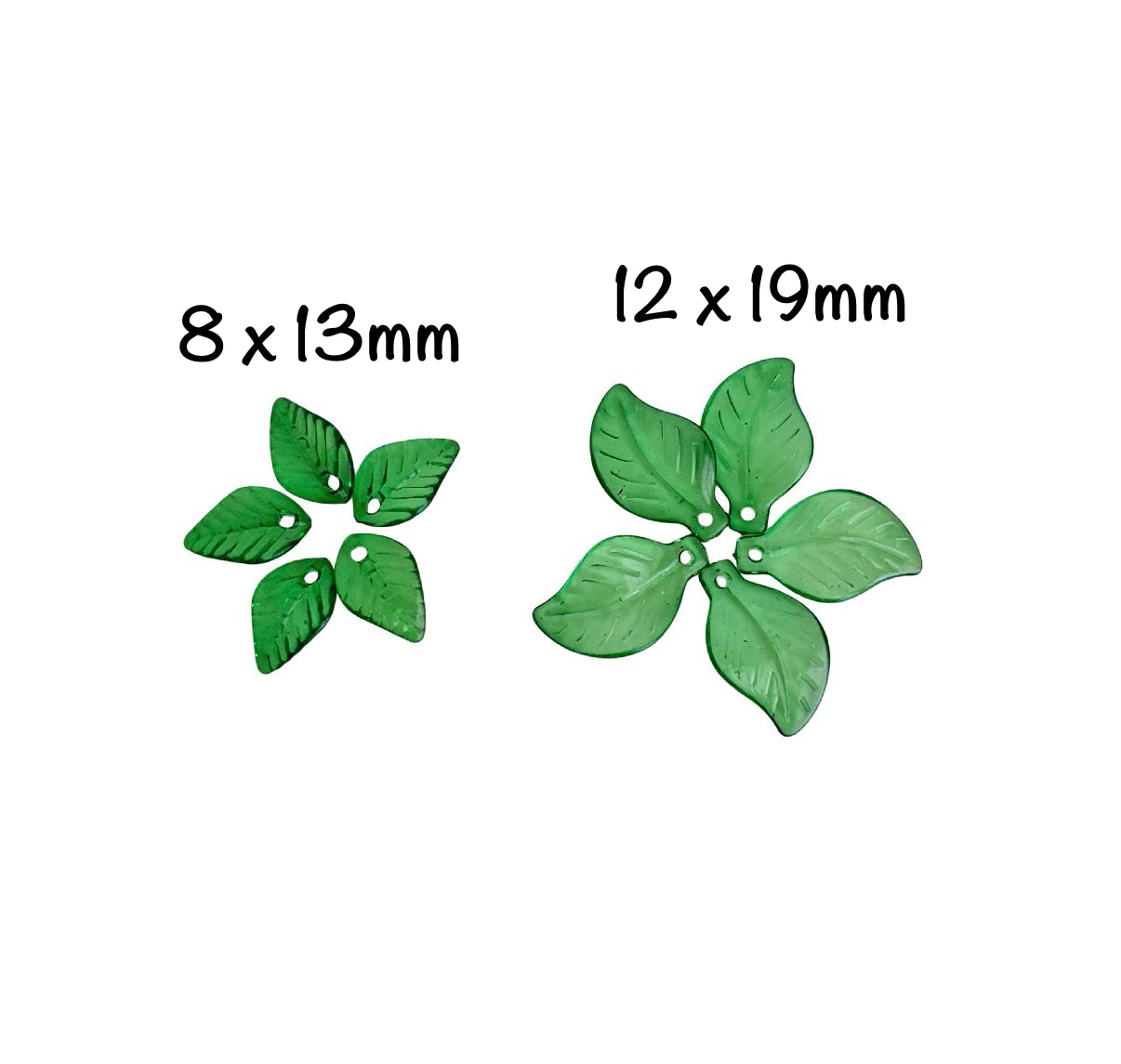 Acrylic Transparent Green Leaf Beads • 8x13mm & 12x19mm • Green Leaf Beads for Jewelry Making & Crafts