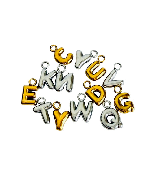 Small Stainless Steel Bubble Alphabet Letter Charm •  Mini Initial Charm for Necklaces, Bracelets & DIY Jewelry Making