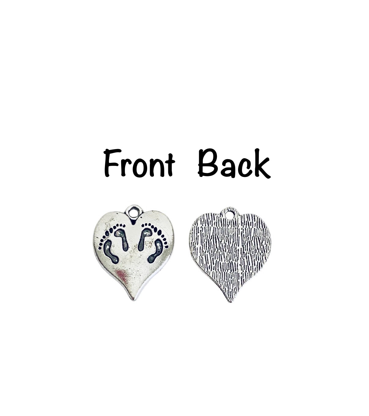 Base Metal Baby Footprint Heart Charm