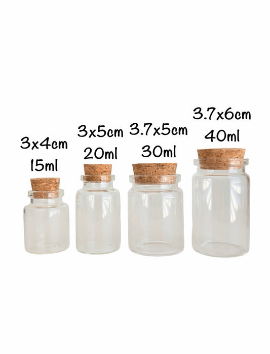 Mini Glass Bottles with Cork Stoppers • Small Clear Glass Vials for Crafts