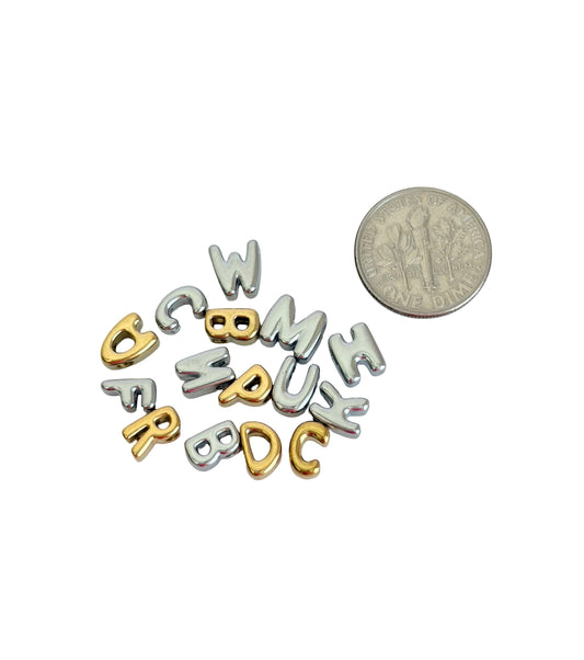 Tiny Stainless Steel 3D Initial Bead • Alphabet Charm