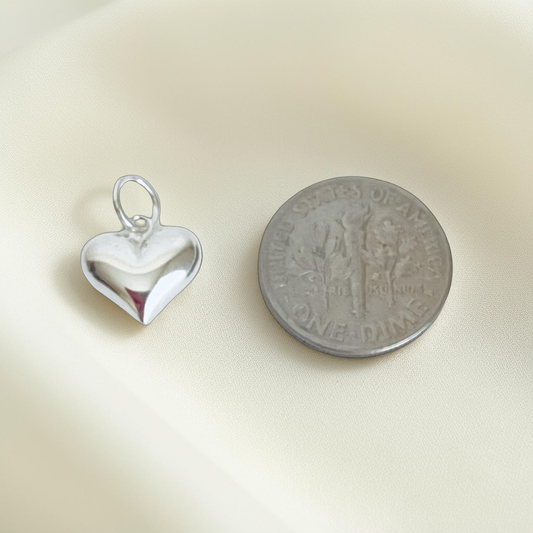 925 Sterling Silver LARGE Puff Heart Charm (11mm x 13mm)