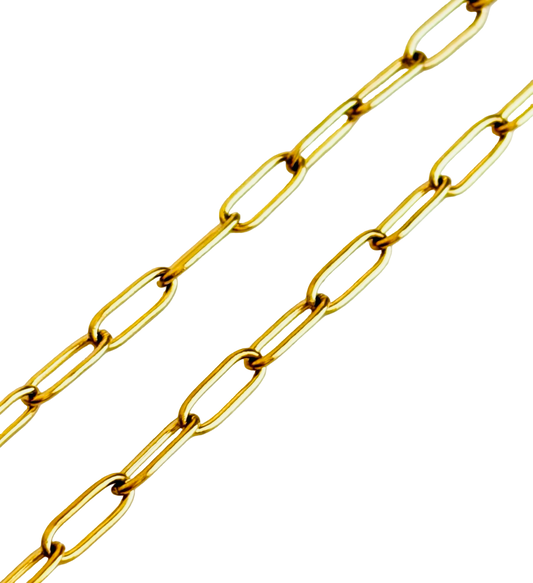 18K Gold Over Stainless Steel Flat Paperclip Chain (4x12mm)