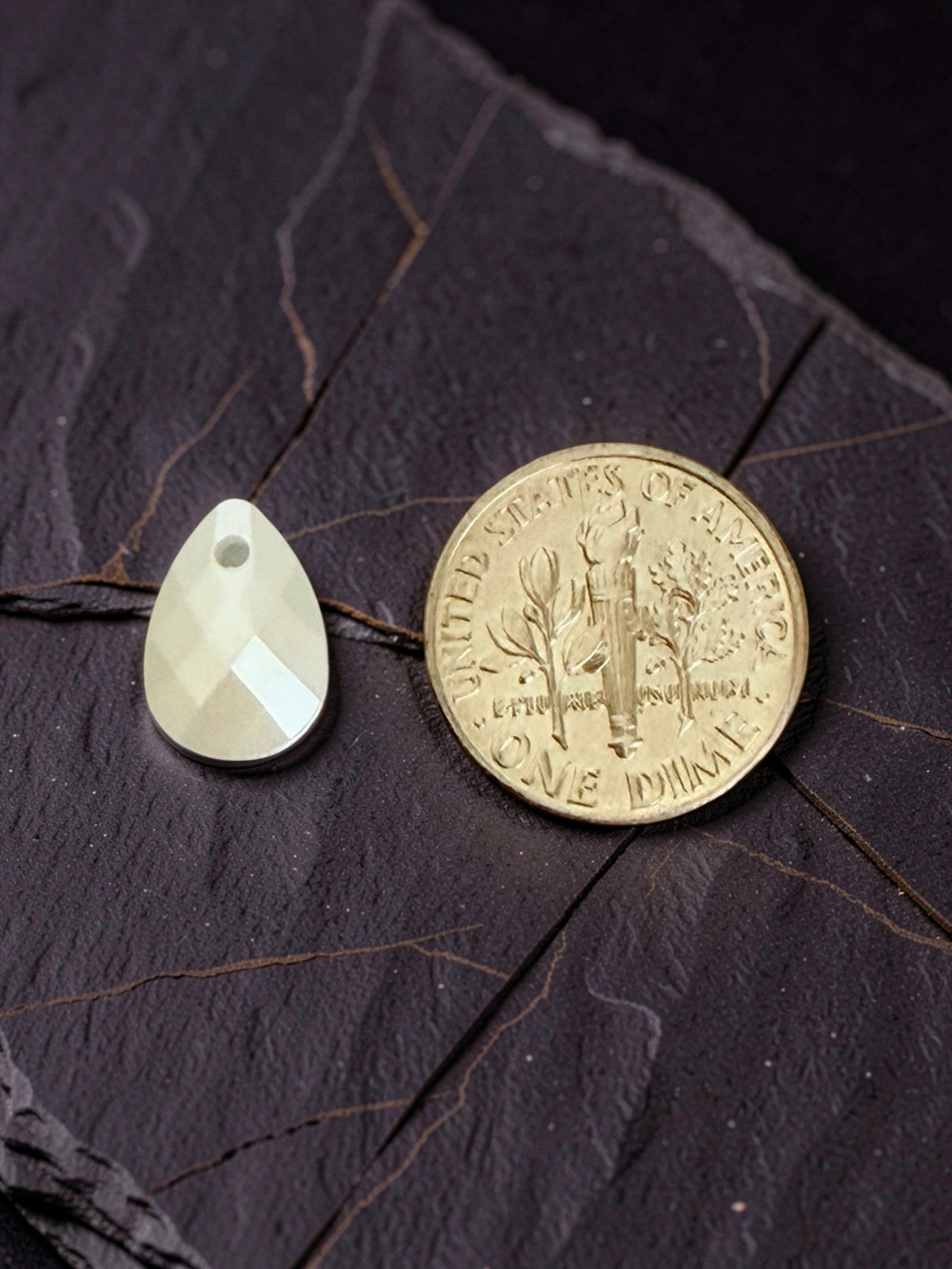 Small Faux Pearl Faceted Flat Pear Shape Pendant • 8mm x 12mm • Teardrop Bead for Jewelry Making