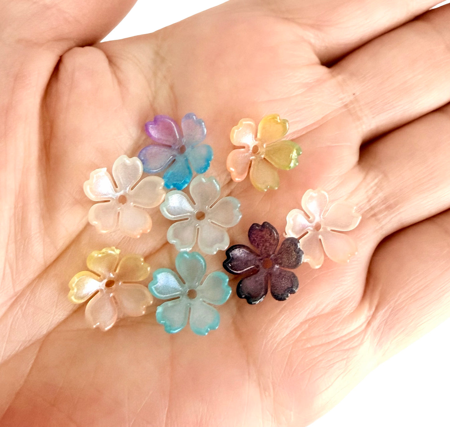 Cherry Blossom Flowers • Transparent • Frosted Pastel Flower Beads