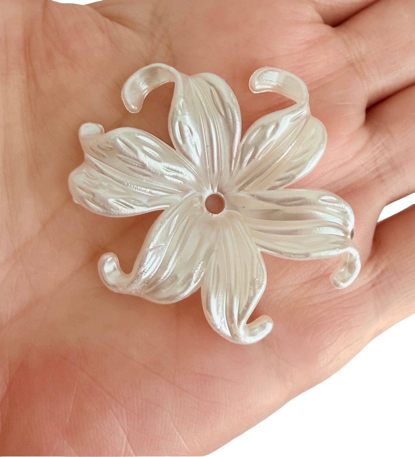 White Acrylic Iris Flower Bead • Pearlescent Flower Bead