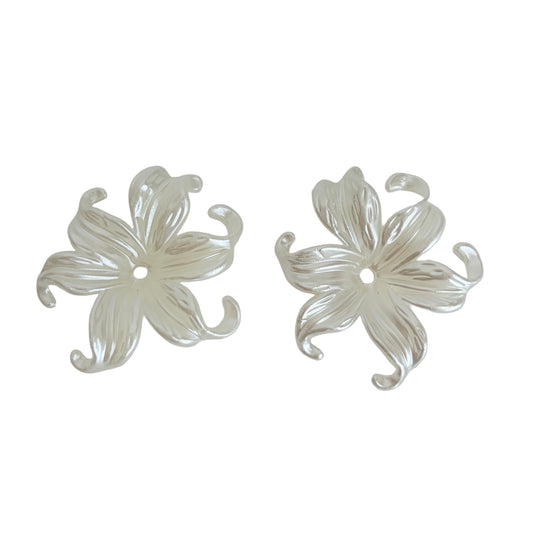 White Acrylic Iris Flower Bead • Pearlescent Flower Bead