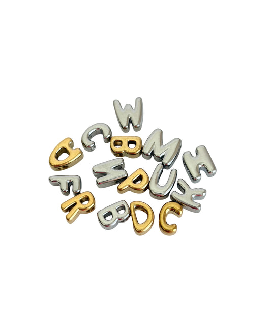Tiny Stainless Steel 3D Initial Bead • Alphabet Charm