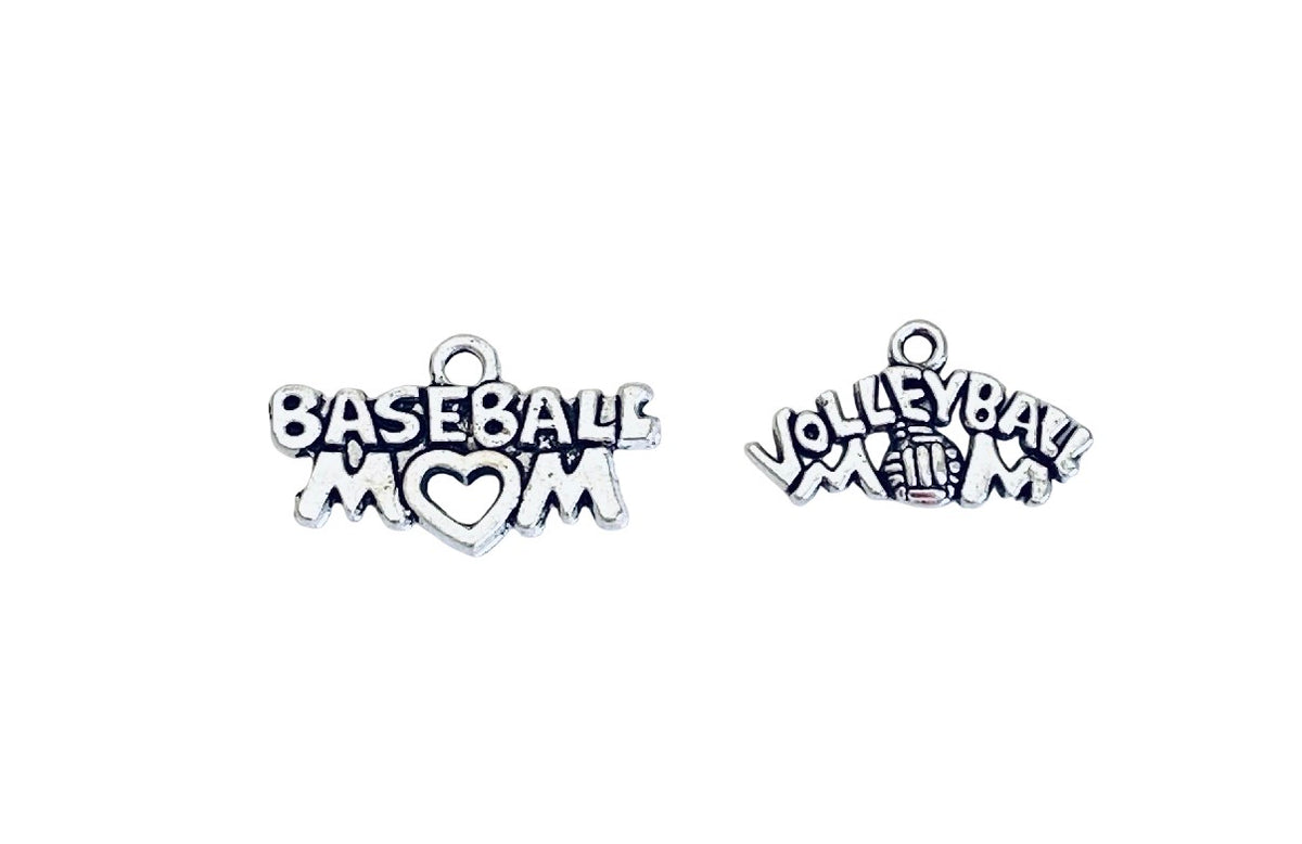 Base Metal Sports Mom Charms (Baseball Mom OR Volleyball Mom)