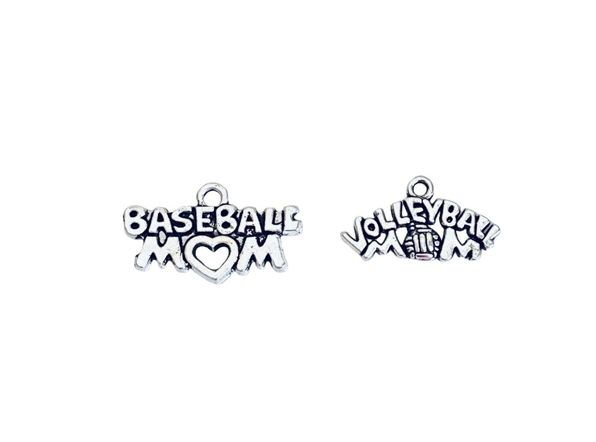 Base Metal Sports Mom Charms (Baseball Mom OR Volleyball Mom)