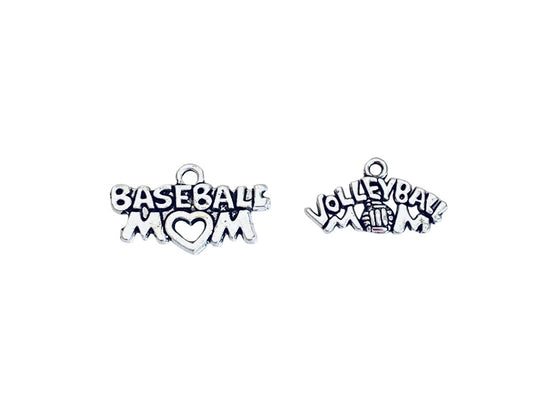 Base Metal Sports Mom Charms (Baseball Mom OR Volleyball Mom)
