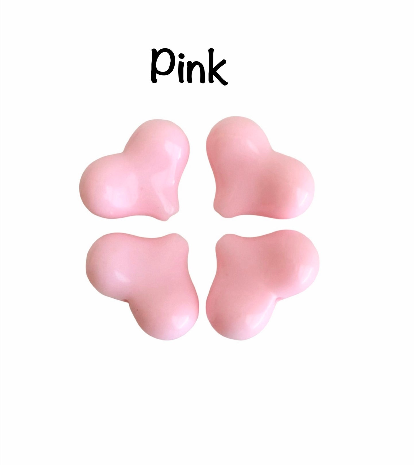 Four pink heart-shaped objects on a white background with 'Pink' text above.