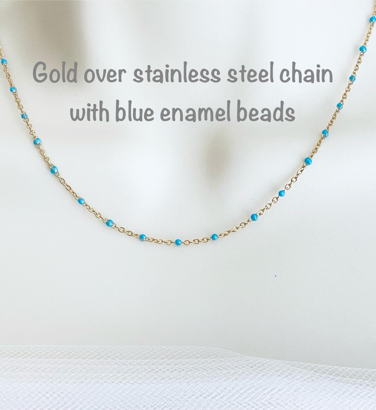 Minimalist 18K Gold over Stainless Steel Enamel Chain Necklace