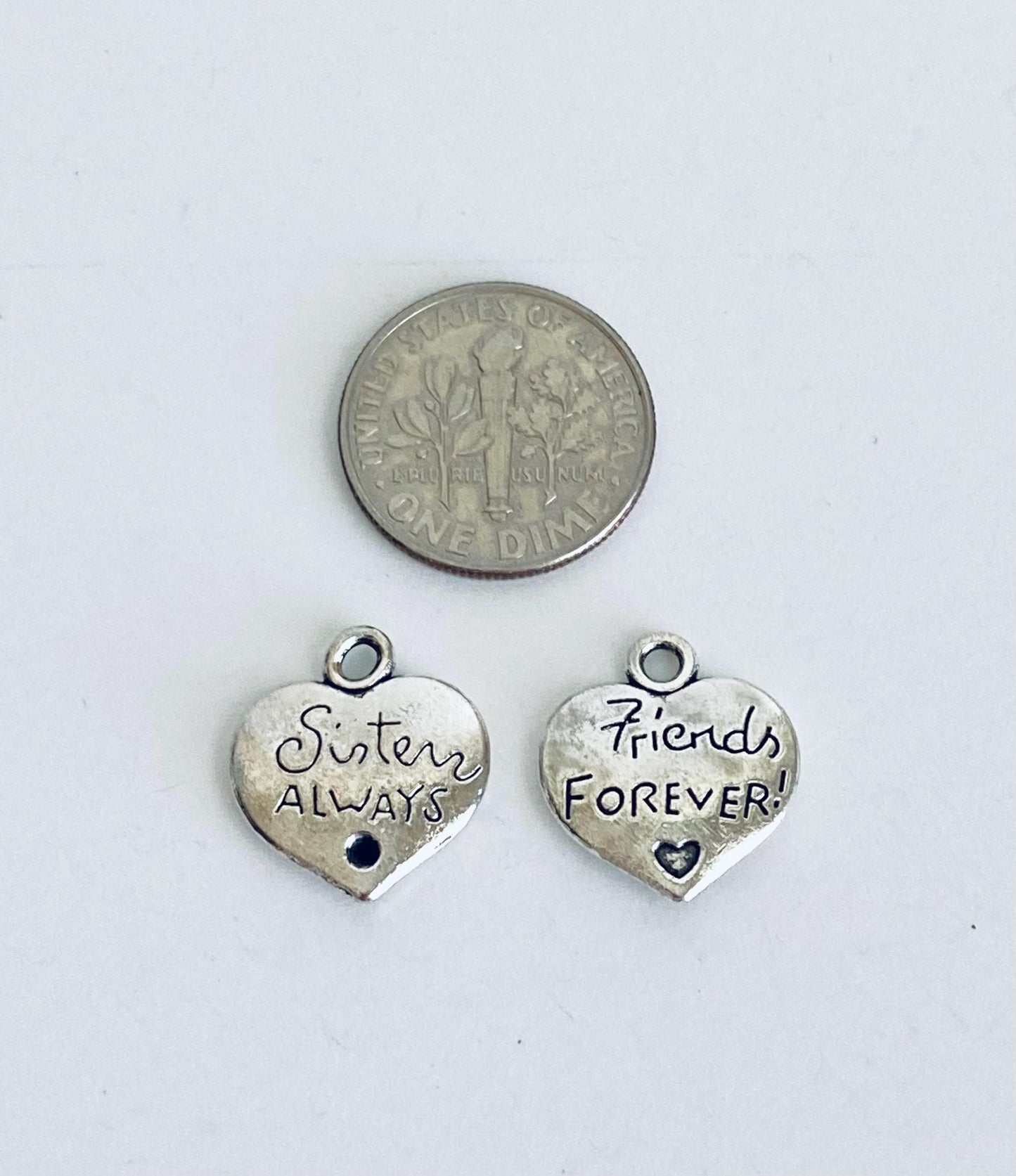 Base Metal Sisters Always, Friends Forever Heart Charm