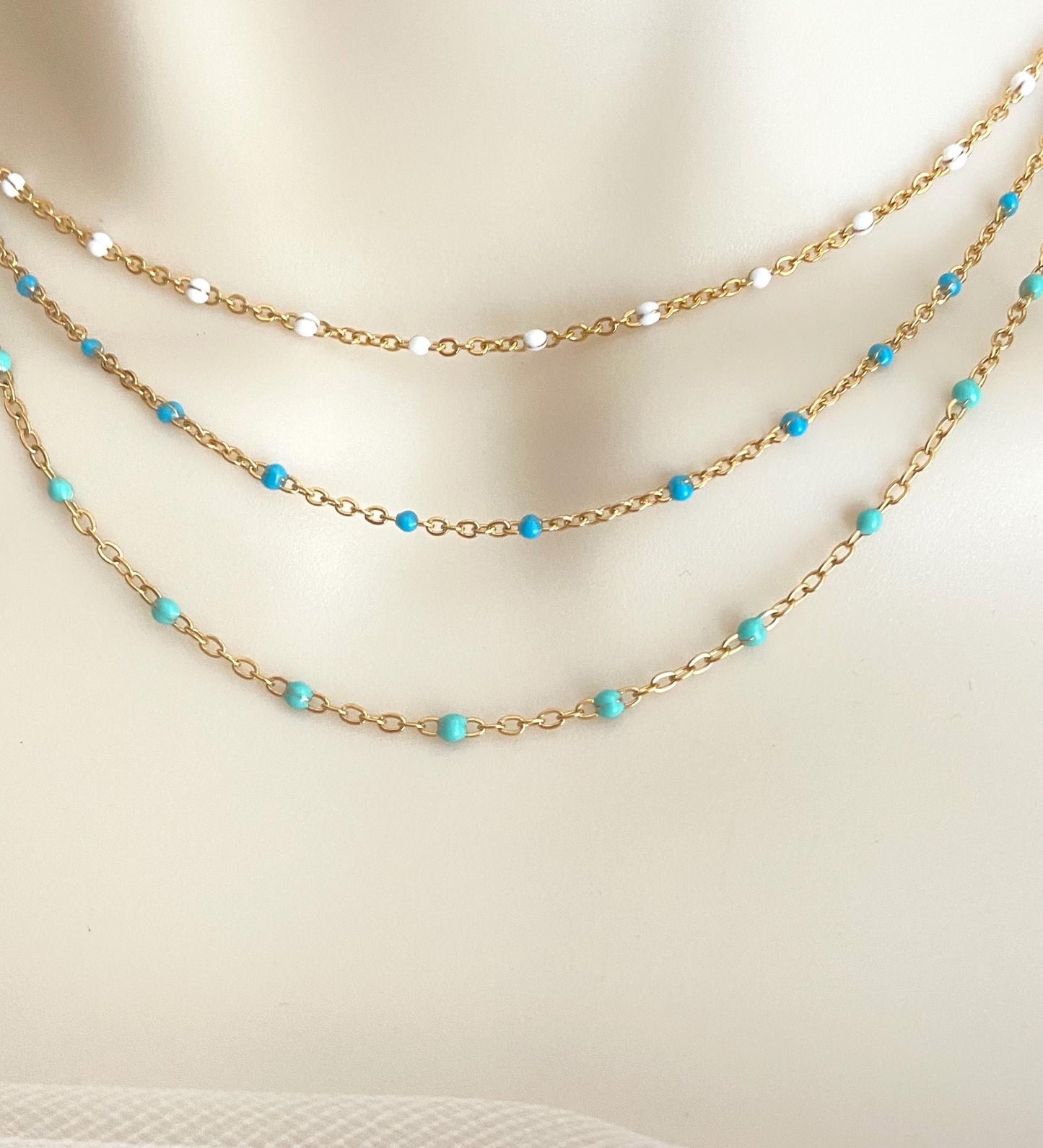 Minimalist 18K Gold over Stainless Steel Enamel Chain Necklace