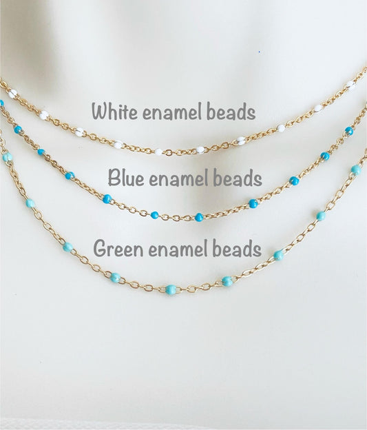 Minimalist Gold over Stainless Steel Enamel Chain Necklace