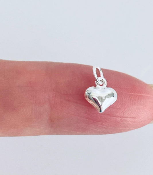 925 Sterling Silver TINY Puff Heart Charm (6mm x 7mm)