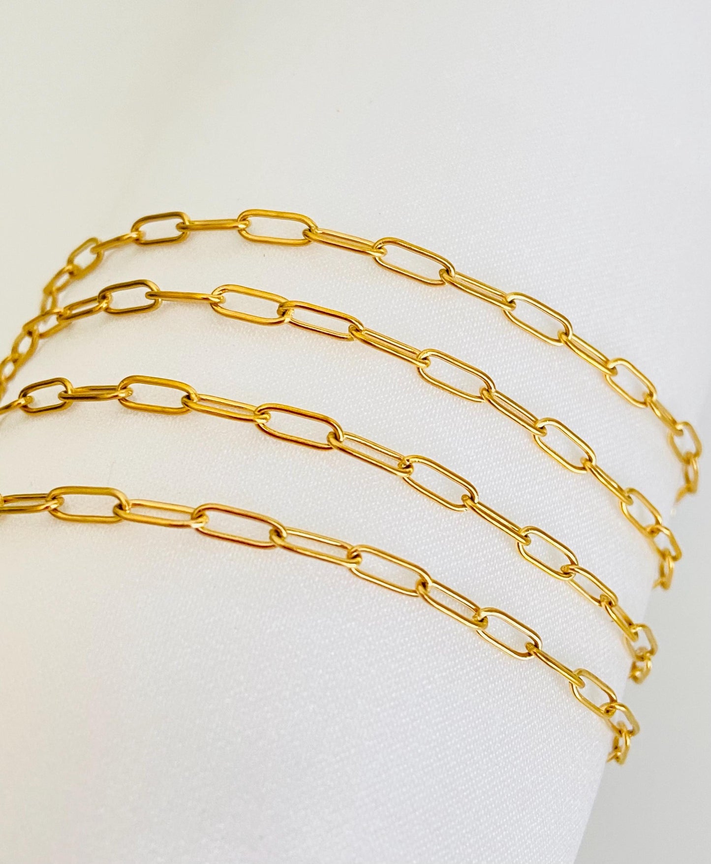 18K Gold Over Stainless Steel Flat Small Paperclip Chain (2.5x6mm)