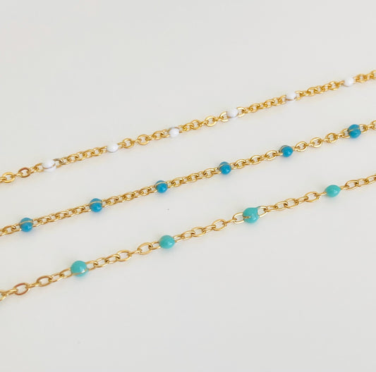 Minimalist 18K Gold over Stainless Steel Enamel Chain Necklace