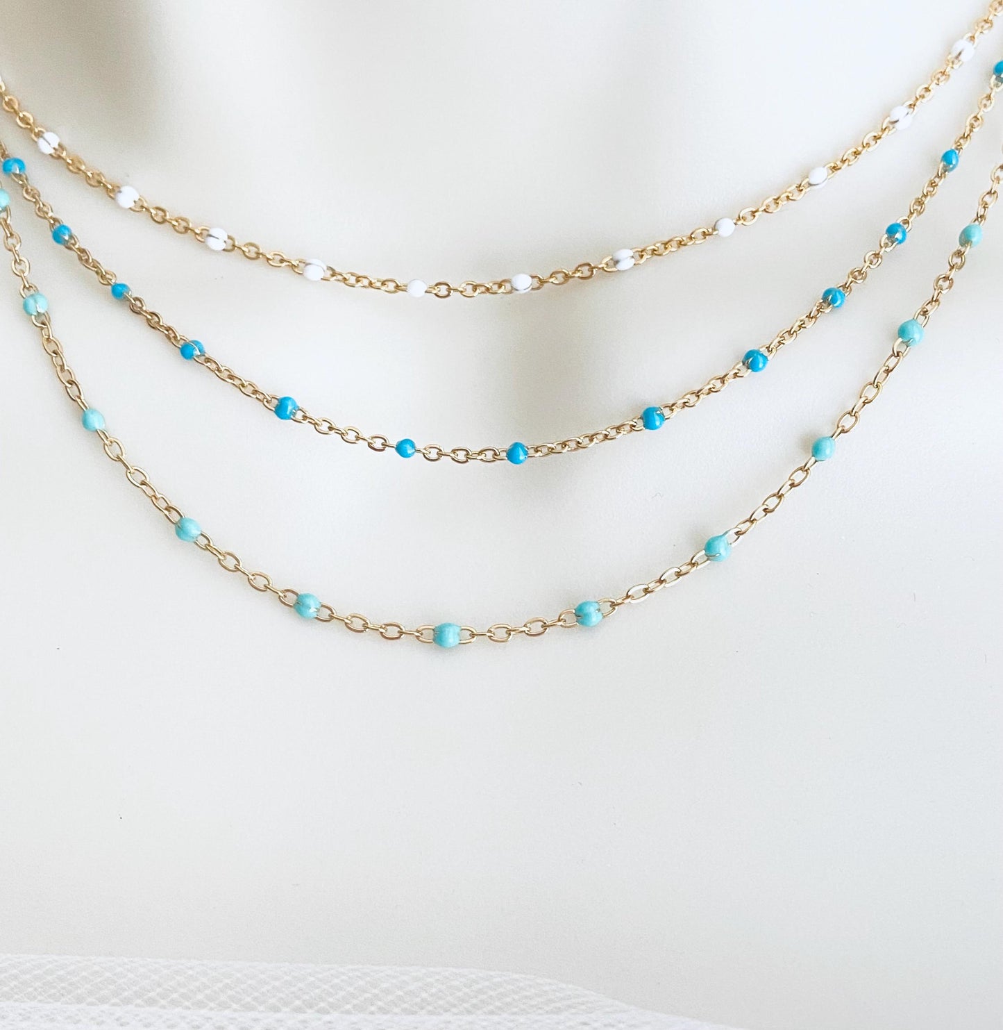 Minimalist 18K Gold over Stainless Steel Enamel Chain Necklace
