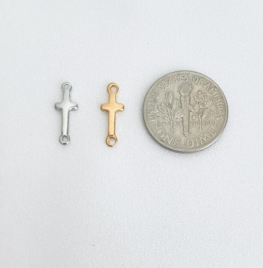 Slim Cross Connector Charm • Stainless Steel or Gold Over Stainless Steel Cross Connector for Bracelets, Necklaces & Jewelry Making
