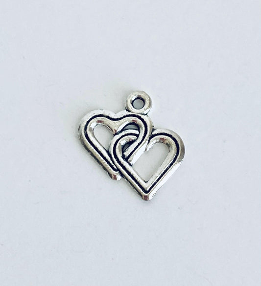 Base Metal Interlocking Heart Charm • Double Heart Pendant for Jewelry Making & DIY Crafts