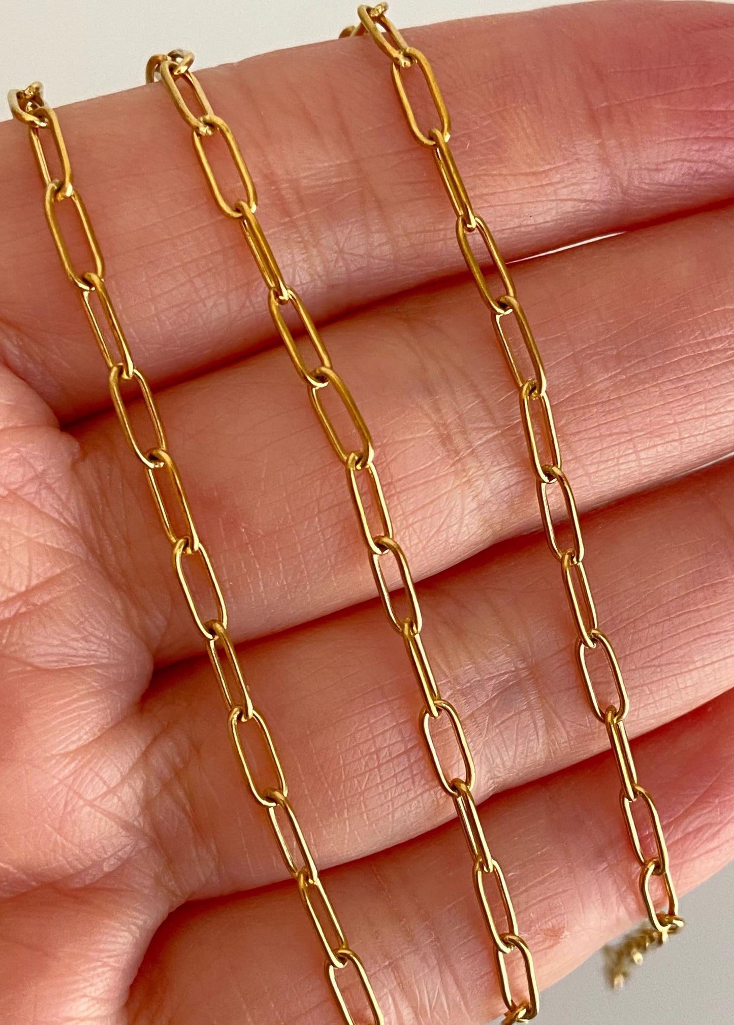 18K Gold Over Stainless Steel Flat Small Paperclip Chain (2.5x6mm)