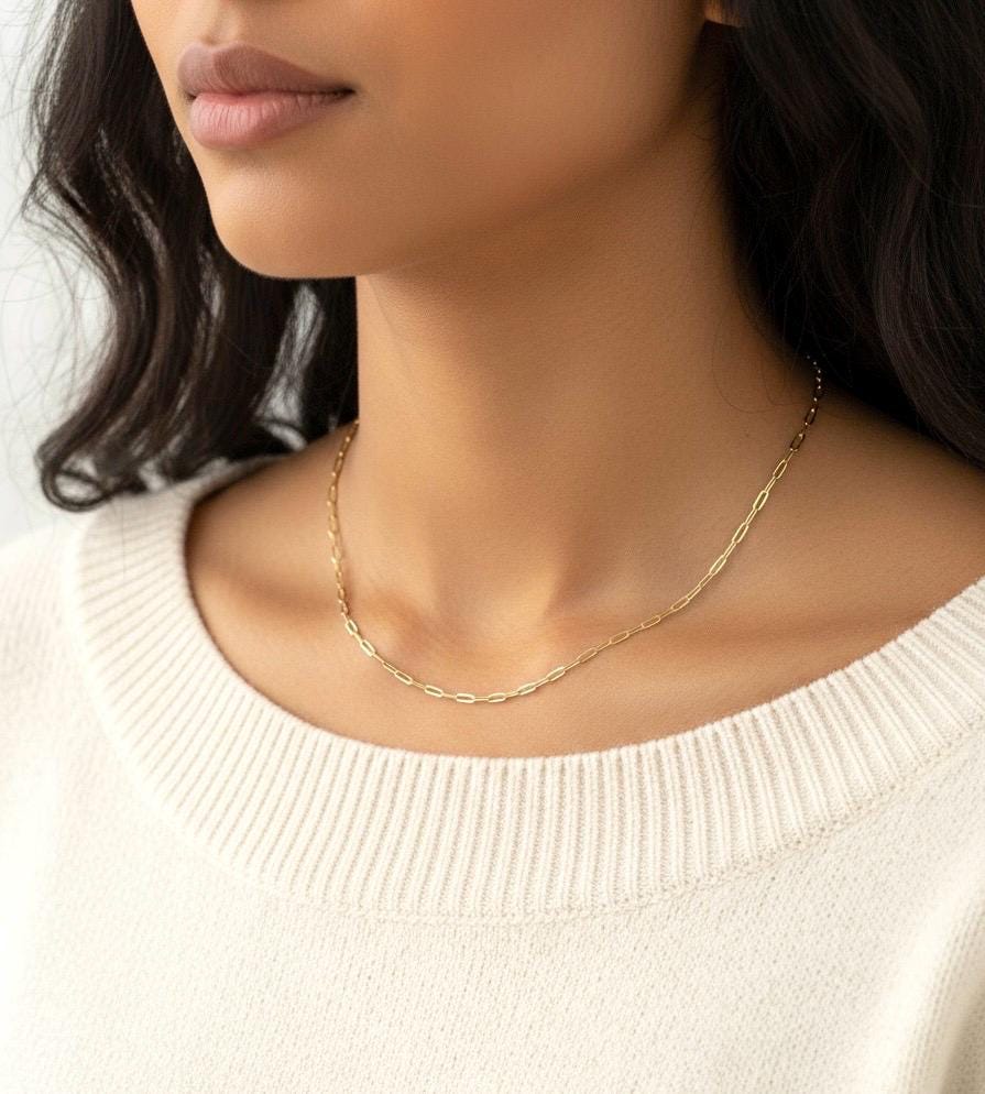 18K Gold Stainless Steel Mini Paperclip Chain Necklace