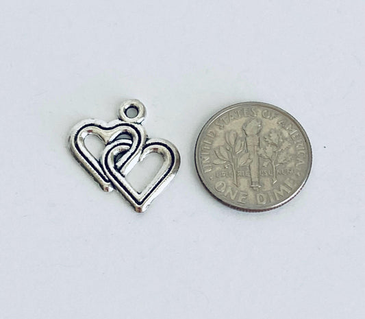 Base Metal Interlocking Heart Charm • Double Heart Pendant for Jewelry Making & DIY Crafts