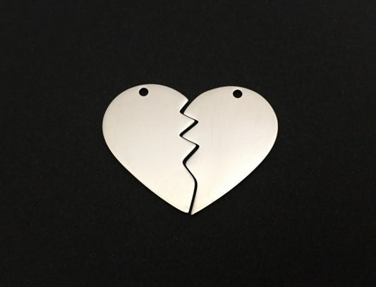 Stainless Steel Broken Heart Blank (2 pcs set - 32mm x 26mm)