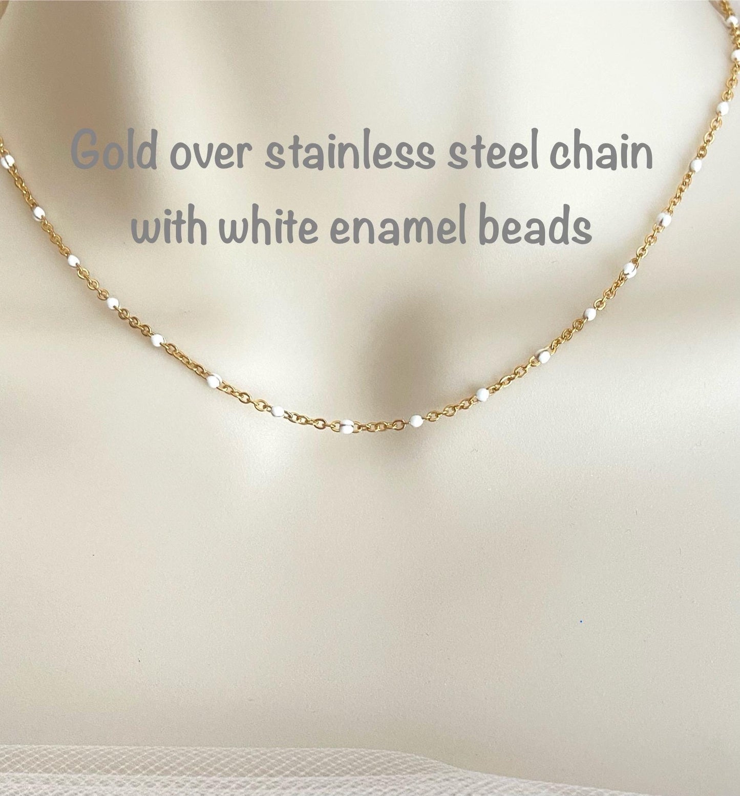Minimalist 18K Gold over Stainless Steel Enamel Chain Necklace