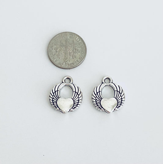 Base Metal Angel Wings with Heart Charm