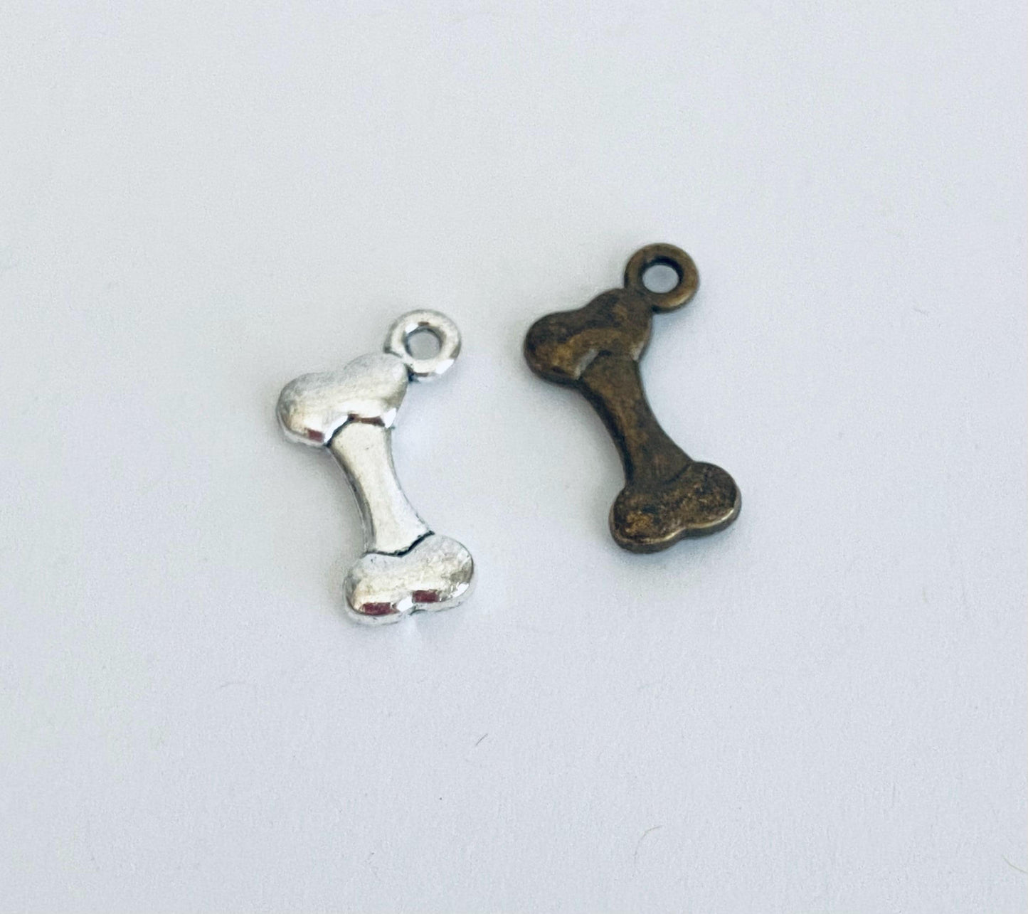 Tiny Dog Bone Charm (Silver or Dark Bronze)
