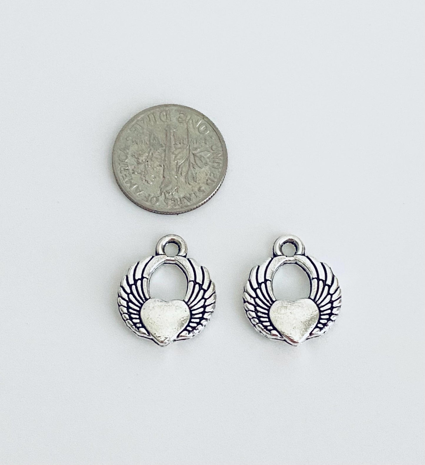 Base Metal Angel Wings with Heart Charm