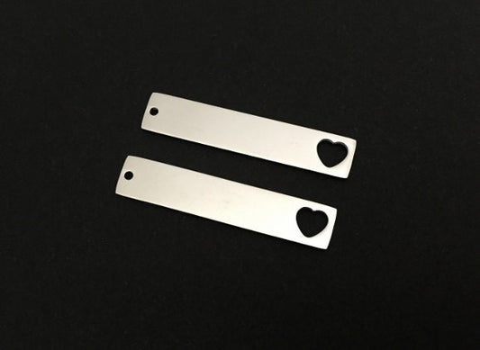 Stainless Steel Long Bar with Heart Cutout – Polished Finish • Engravable Bar Pendant (6mm x 32mm)