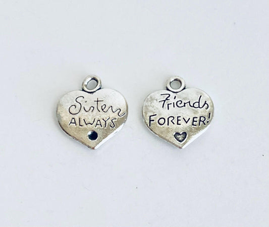 Sisters Always, Friends Forever Heart Charm