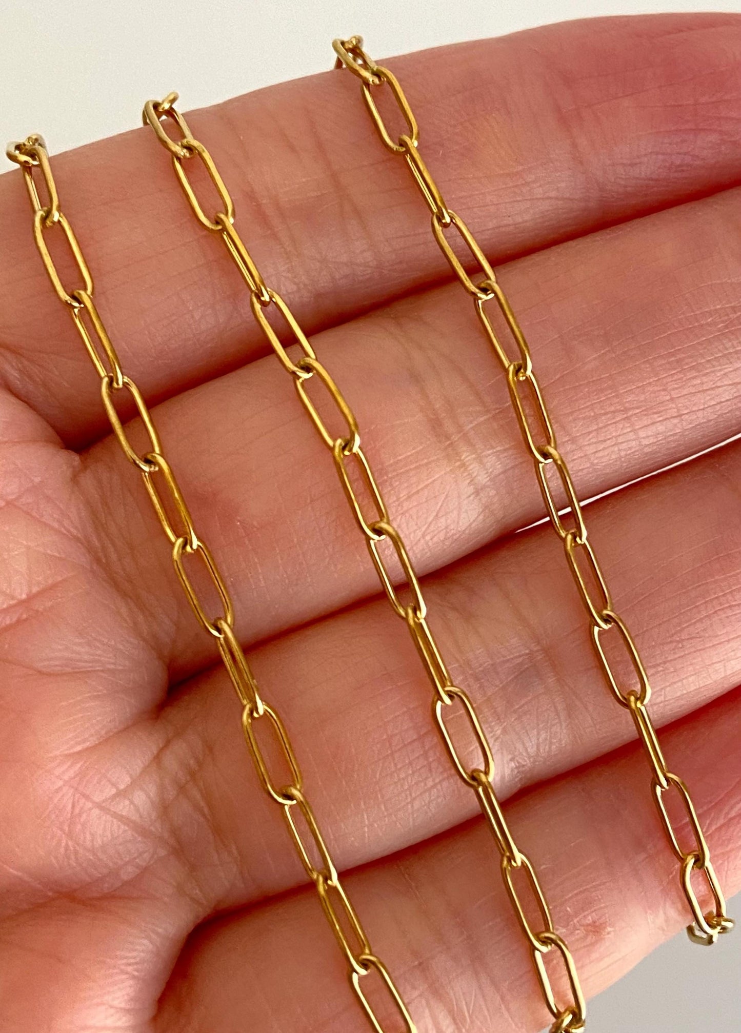 18K Gold Over Stainless Steel Flat Small Paperclip Chain (2.5x6mm)