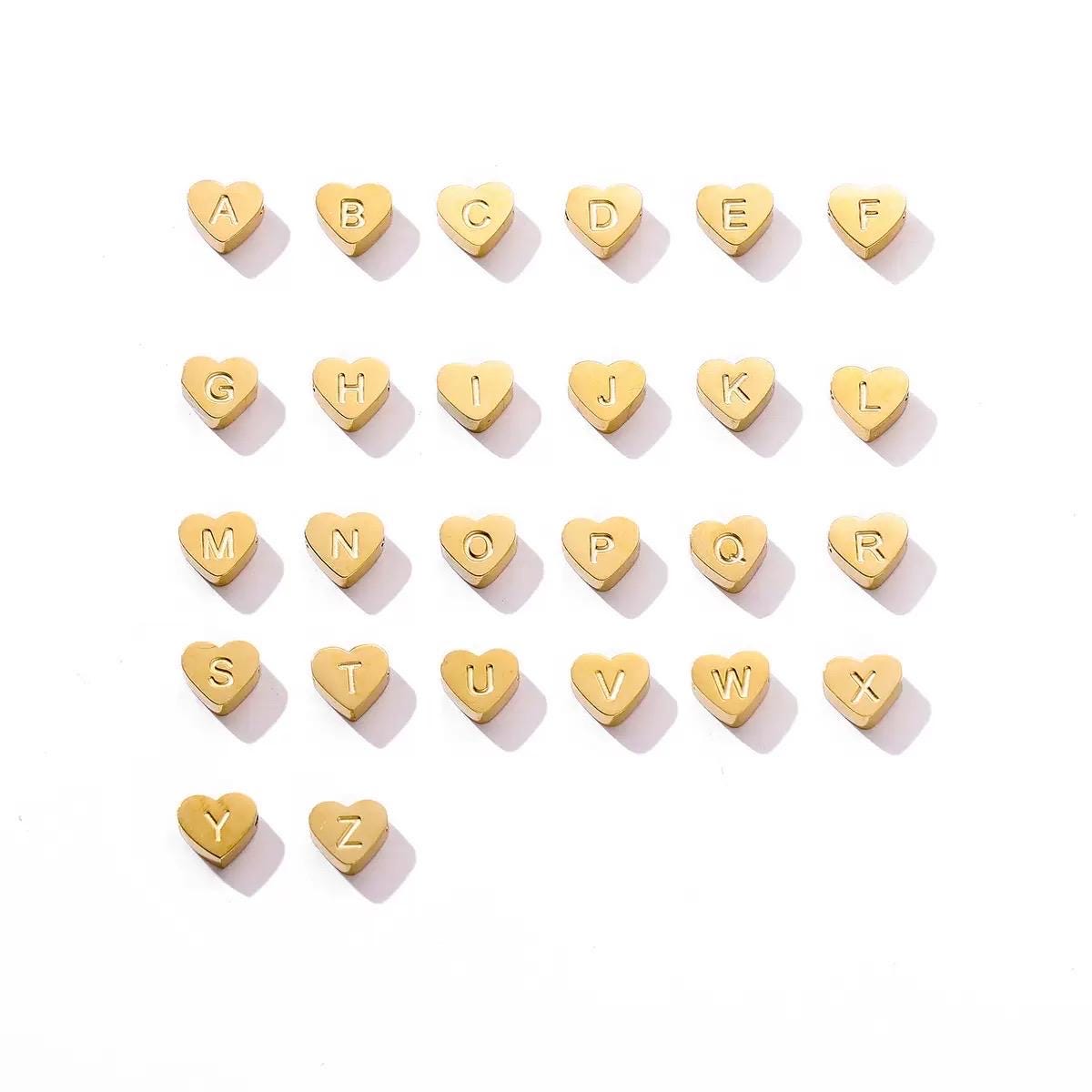 Small Gold over Stainless Steel Letter Heart Charm (6mm )