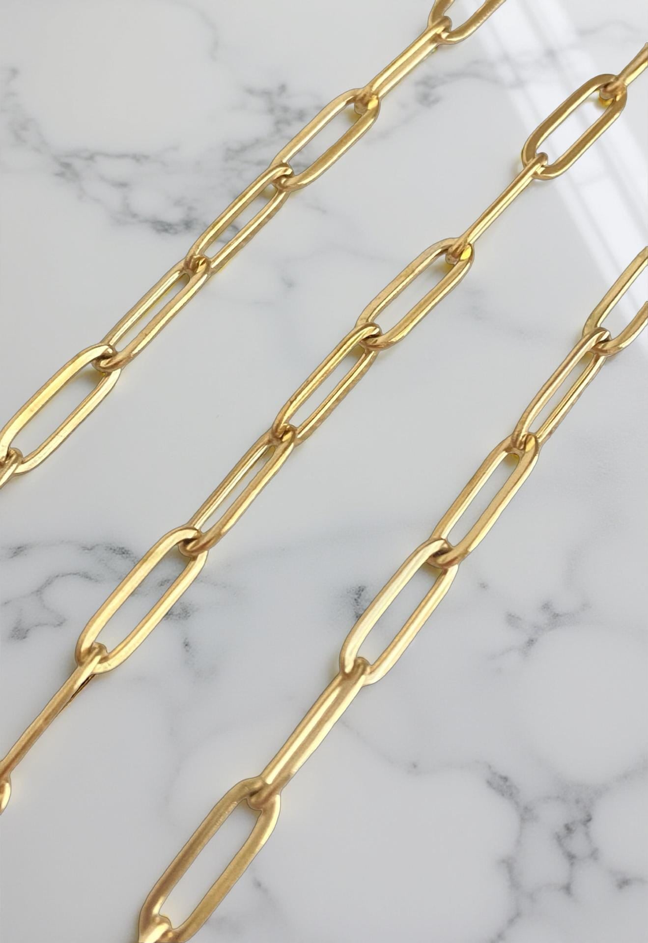 18K Gold Over Stainless Steel Flat Paperclip Chain (4x12mm)