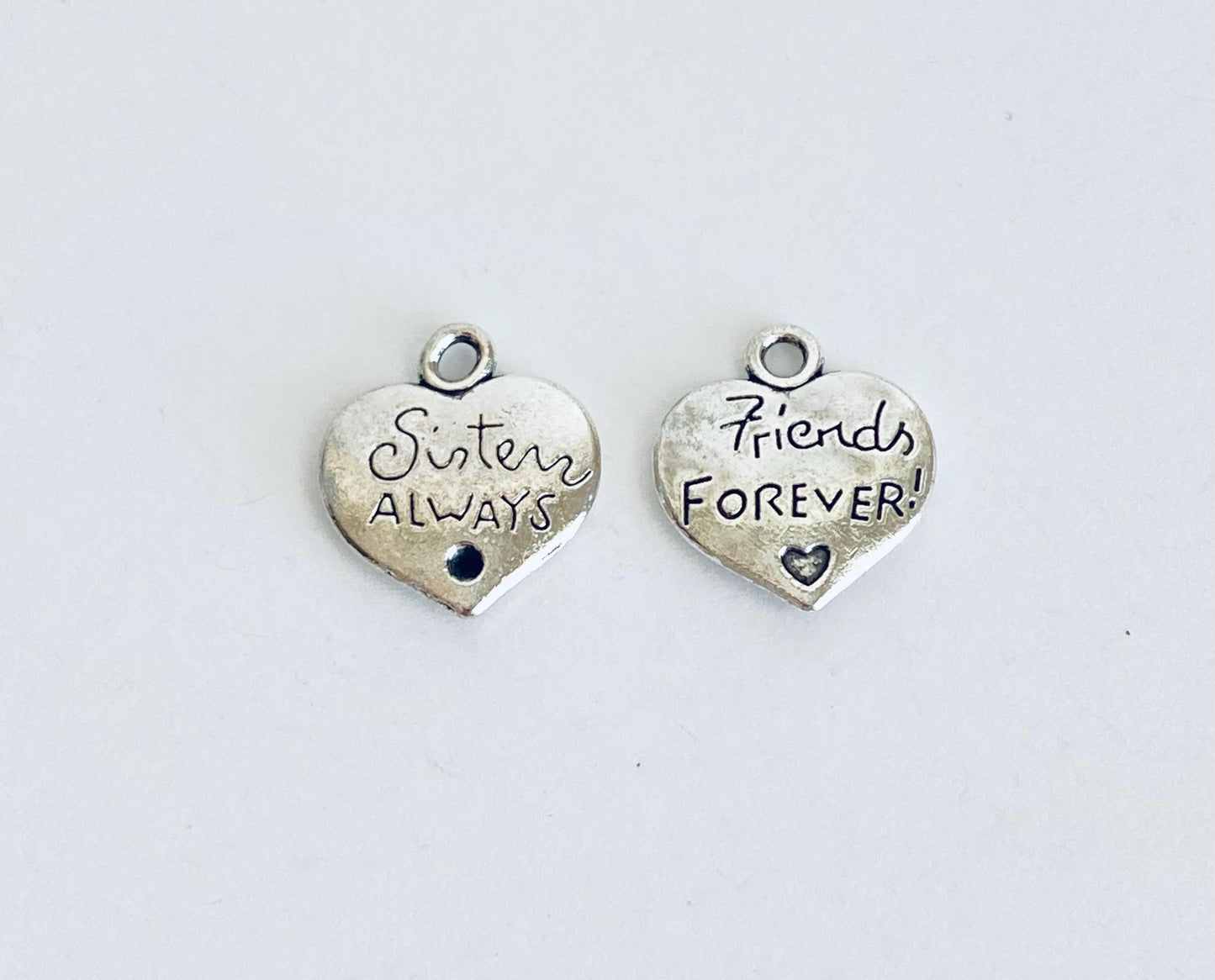 Base Metal Sisters Always, Friends Forever Heart Charm