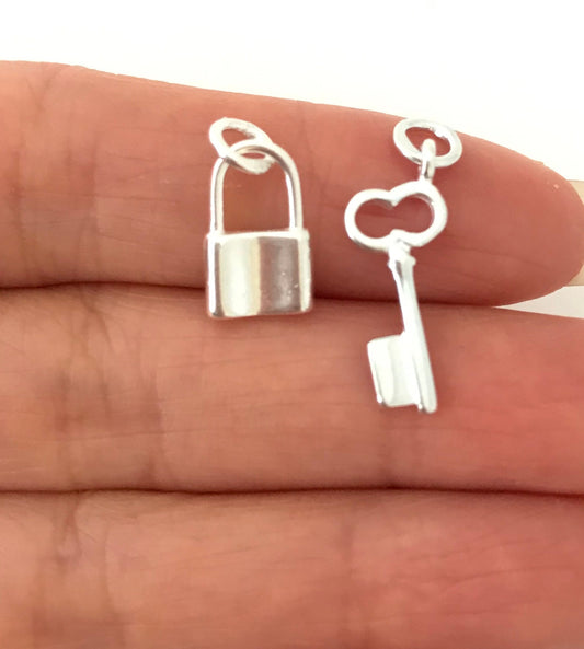 Sterling Silver Key and Lock Charm Set